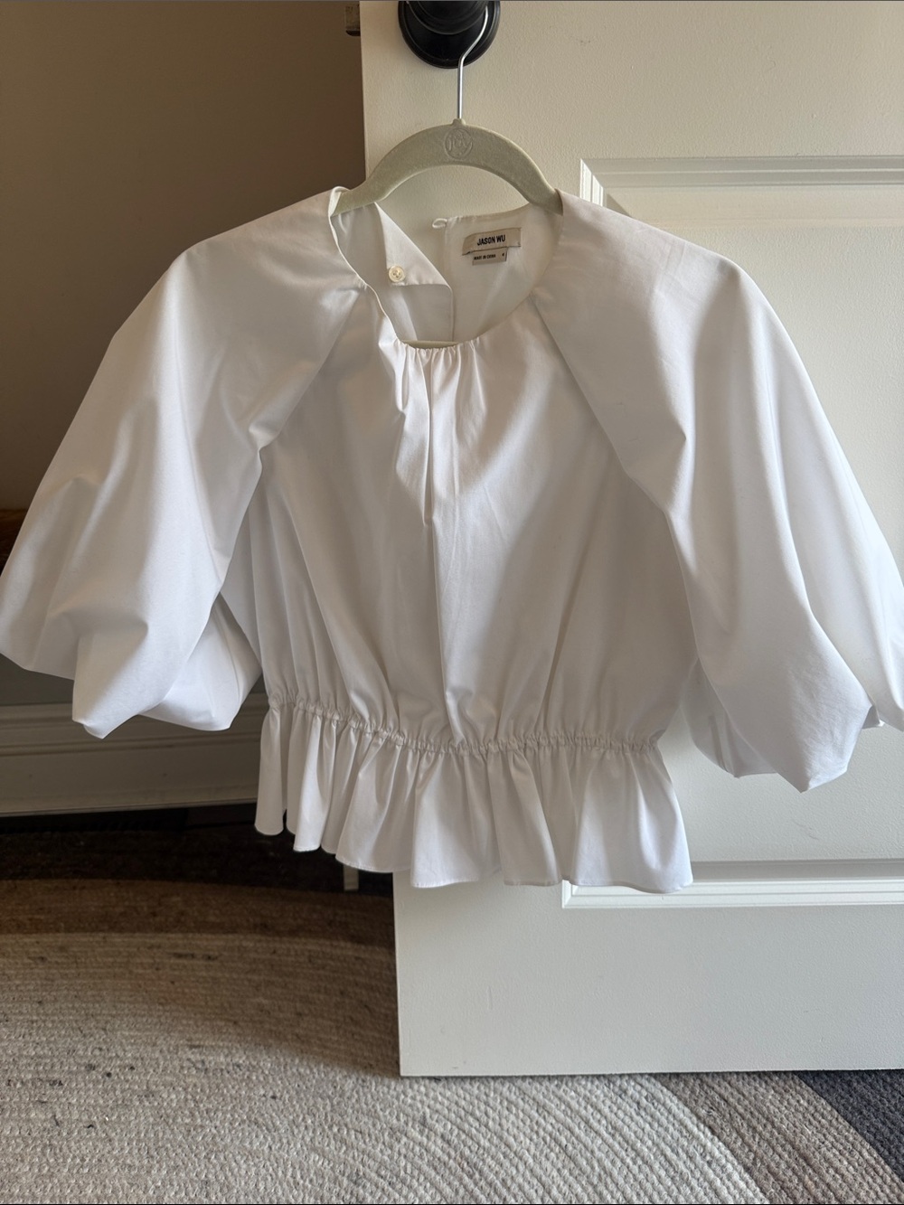Jason Wu White Puff-Sleeve Peplum Top